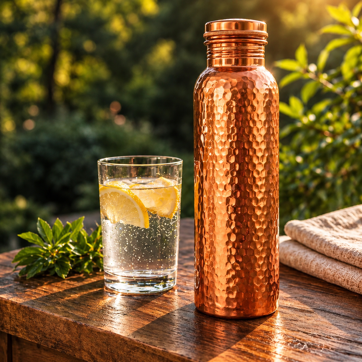 Gourde en Cuivre Pur MyLunor™ | L’Eau Purifiée Naturellement, Sans Plastique
